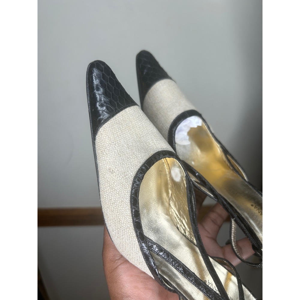 Dolce & Gabbana vintage Slingback Pumps Womens 38 EU Cream Black Snakeskin Heel‎ - Picture 17 of 17